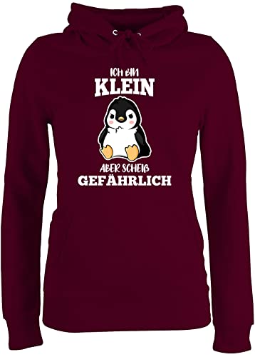 Pullover Damen Hoodie Frauen - Sprüche Statement mit Spruch - Ich Bin klein Aber scheiß gefährlich Pinguin weiß - XS - Burgundrot - sprüche+Pullover sprueche Tiere Fun-Kapuzenpullover Frau von Shirtracer