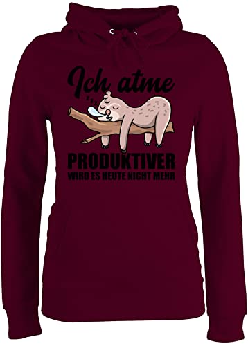 Pullover Damen Hoodie Frauen - Sprüche Statement Spruch - Ich atme! Produktiver Wird es Heute Nicht mehr - Mit Faultier - XXL - Burgundrot - sprüche+Pullover sprueche atme Pulli Frau sprüchen von Shirtracer