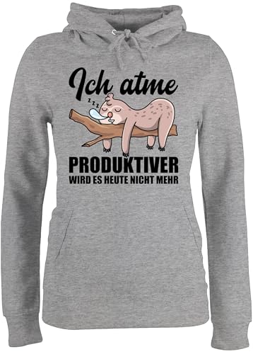 Pullover Damen Hoodie Frauen - Sprüche Statement Spruch - Ich atme! Produktiver Wird es Heute Nicht mehr - Mit Faultier - XXL - Grau meliert - sprüche+Pullover sprueche atme Pulli Frau sprüchen von Shirtracer
