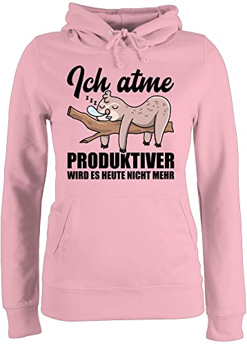 Pullover Damen Hoodie Frauen - Sprüche Statement Spruch - Ich atme! Produktiver Wird es Heute Nicht mehr - Mit Faultier - XXL - Hellrosa - sprüche+Pullover sprueche atme Pulli Frau sprüchen atmen von Shirtracer