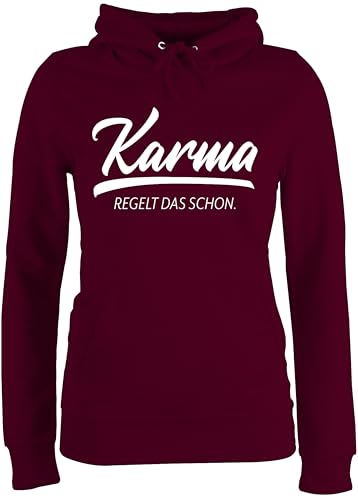 Pullover Damen Hoodie Frauen - Sprüche Statement mit Spruch - Karma regelt das Schon I - M - Burgundrot - sprüche+Pullover sprueche Macht Fun-Kapuzenpullover Frau sprüchen pullis Kapuzenpulli von Shirtracer
