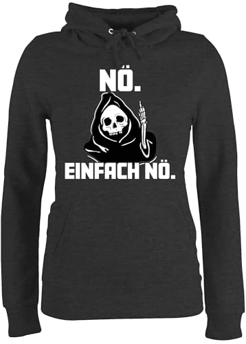 Pullover Damen Hoodie Frauen - Sprüche Statement mit Spruch - Nö einfach Nö - Sensenmann - weiß - XXL - Anthrazit meliert - sprüche+Pullover sprueche Pulli Frau sprüchen hoddys Kapuzenpulli von Shirtracer
