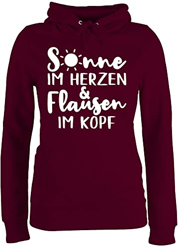 Pullover Damen Hoodie Frauen - Sprüche Statement mit Spruch - Sonne im Herzen und Flausen im Kopf - M - Burgundrot - sprüchen witzige Drauf sprüche+Pullover spruechen Pulli sprueche spruche von Shirtracer