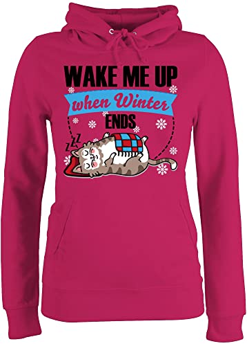 Pullover Damen Hoodie Frauen - Sprüche Statement mit Spruch - Wake me up When Winter Ends - S - Fuchsia - sprüche+Pullover spruche sprueche Geschenk zur Einschulung Spruch. sprüchen spruechen von Shirtracer