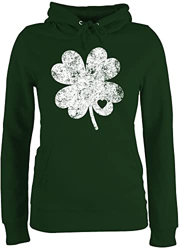 Pullover Damen Hoodie Frauen - St. Patricks Day - Vierblättriges Kleeblatt Glücksbringer Shamrock - XL - Dunkelgrün - Patrick Patrick's st.Patrick Saint s st 2024 st+Patricks+Day Outfit irisch von Shirtracer