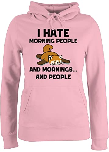 Pullover Damen Hoodie Frauen - Statement mit - I Hate Morning People - and Mornings and People - Kaffee Coffee Sprüche Spruch Geschenk - L - Hellrosa - spruechen ich Hasse morgenmenschen spruche von Shirtracer