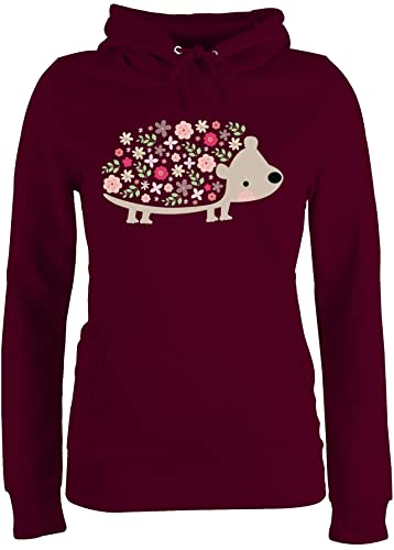 Pullover Damen Hoodie Frauen - Süßer Igel Frühlingstiere mit Blumen I - S - Burgundrot - Ostern Frau Tier bedruckter Kita Tiere Ostern￼ Hedgehog Kindergarten süßes von Shirtracer