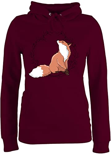 Pullover Damen Hoodie Frauen - Tiere Meerschweinchen Hase & Co. - Fuchs Fox Gechenk - XS - Burgundrot - fuchspullover mit Tieren tiermotiv Kita Hoddies Tier Animal fuchsmotiv Pulli Print tiermotive von Shirtracer