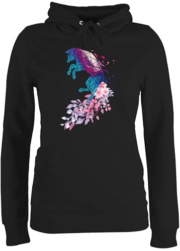Pullover Damen Hoodie Frauen - Tiere Meerschweinchen Hase & Co. - Fuchs mit Blumen - XXL - Schwarz - Kapuzenpullover tiermotiv Tieren Animal Hoddies fuchsmotiv tiermotive Fun-Kapuzenpullover Tier von Shirtracer