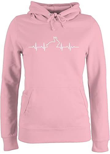 Pullover Damen Hoodie Frauen - Tiere Meerschweinchen & Co. - Herzschlag Hase - XL - Hellrosa - hasenpullover Tieren hasi Kapuzenpullover hasenpulli tiermotiv Rabbit Pulli Tier Hasen Kapuzenpulli von Shirtracer