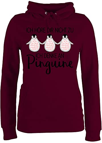 Pullover Damen Hoodie Frauen - Tiere Meerschweinchen Hase & Co. - Ich denke an Pinguine - M - Burgundrot - mit Kapuze Pulli Hoody für Plovers hodi hoddis Winter Huddy Hoodies bedruckter von Shirtracer