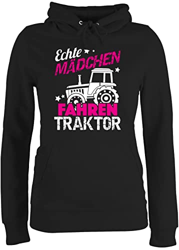 Pullover Damen Hoodie Frauen - Traktoren - Echte Mädchen Fahren Traktor - L - Schwarz - trecker echte+mädchen+Fahren+Traktor Damen-Pullover Landwirt Fahrer Hoodies landwirtschafts hoddis Landwirte von Shirtracer