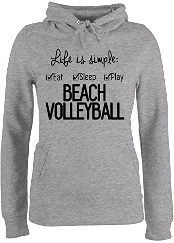 Pullover Damen Hoodie Frauen - Volleyball Geschenke Zubehör - Life is Simple Beachvolleyball - M - Grau meliert - vollyball Geschenk volleyballer Beach Hoodies Sport Hoody mit Kapuze von Shirtracer