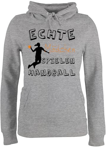 Pullover Damen Hoodie Frauen - EM 2026 Trikot Ersatz - Echte Mädchen Spielen Handball schwarz - S - Grau meliert - Sweater Handballer Kapuzenpullover hanball Pulli halbball Kapuzenpulli Handball. von Shirtracer