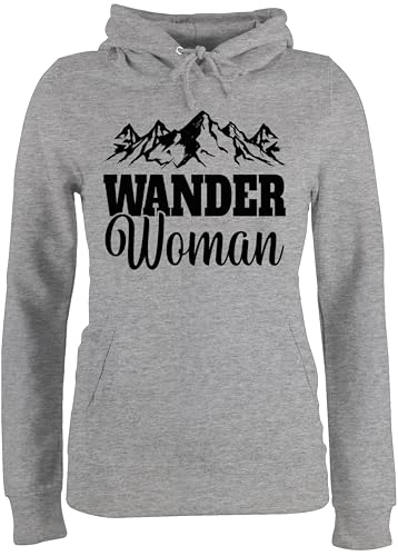 Pullover Damen Hoodie Frauen - Wander Woman - Geschenk für Wanderin - S - Grau meliert - wandern Frau Sport Berg hoddys Berge Hoody Wanderer hoddis Statement Hoodys wanderwomen Pulli wanderwoman von Shirtracer
