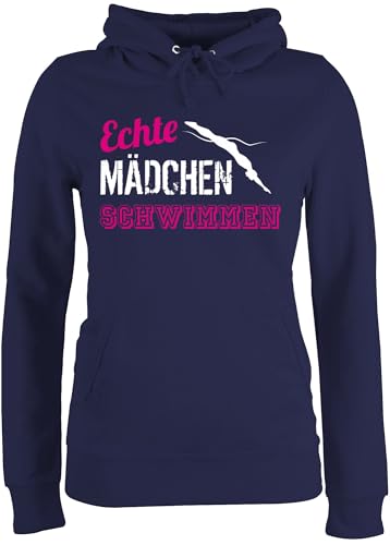 Pullover Damen Hoodie Frauen - Wassersport - Echte Mädchen Schwimmen - M - Navy Blau - Schwimmer schwimm. Hoody schwimmmotiv (Schwimmen) Pulli schwimm lustiges pullis schwimmsport Hoddies/pullies von Shirtracer