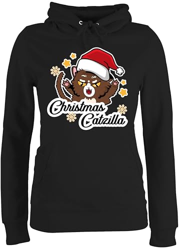 Pullover Damen Hoodie Frauen - Weihnachten Geschenke Bekleidung - Christmas Catzilla - M - Schwarz - weihnachtspullis weihnachtsmotiv polower Weihnachtspullover weihnacht Pulli weinachtshoodies von Shirtracer