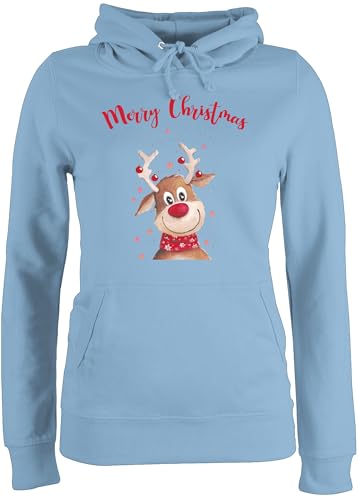 Pullover Damen Hoodie Frauen - Weihnachten - Merry Christmas Rentier I Elch - M - Hellblau - Weihnachtspullover weihnachtspullis weihnachtsmotiv Familie Hoody weihnachtspulli weinachtshoodies von Shirtracer