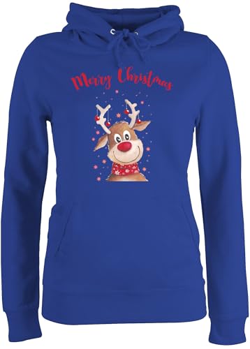Pullover Damen Hoodie Frauen - Weihnachten - Merry Christmas Rentier I Elch - M - Royalblau - Weihnachtspullover weihnachtspullis weihnachtsmotiv Familie Hoody weihnachtspulli weinachtshoodies von Shirtracer