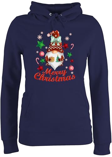 Pullover Damen Hoodie Frauen - Weihnachten Geschenke Bekleidung - Weihnachtlicher Wichtel I Weihnachtsmotiv I Merry Christmas Wichtelmotiv - XL - Navy Blau - weihnachtspullis weihnacht weihnachtlich von Shirtracer