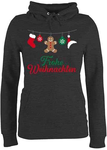Pullover Damen Hoodie Frauen - Frohe Weihnachten I Weihnachtsmotiv - S - Anthrazit meliert - weihnachtssweatshirt weihnachtspullis Christmas Xmas Hoody weihnachtshoodie Weihnachtspullover weihnacht von Shirtracer