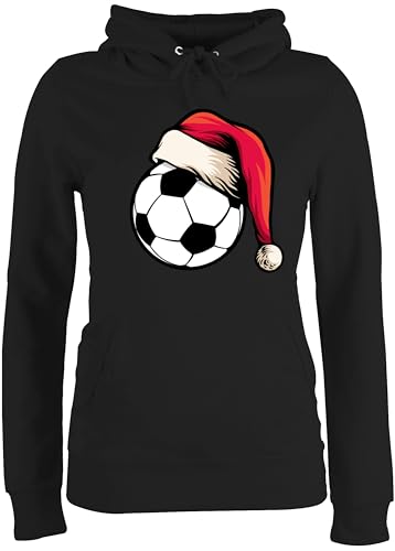 Pullover Damen Hoodie Frauen - Weihnachten Geschenke Christmas Bekleidung - Fußball mit Weihnachtsmütze - L - Schwarz - Weinachten weihnachstpullover weihnachtsmotive+weihnachtsmotiven von Shirtracer