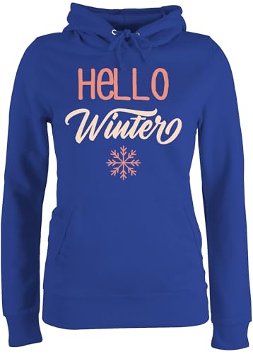 Pullover Damen Hoodie Frauen - Weihnachten Geschenke Christmas Bekleidung - Hello Winter mit Schneeflocke - hell - XXL - Royalblau - Pulli oder weihnachtsmotiv weihnachtspullis weihnacht von Shirtracer