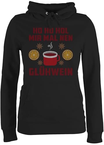 Pullover Damen Hoodie Frauen - Weihnachten Geschenke Christmas Bekleidung - Ho Ho HOL Mir mal NEN Glühwein - XS - Schwarz - weihnachtspullis weihnachtsmotiv hoho Hoody Weihnachtspullover weihnacht von Shirtracer