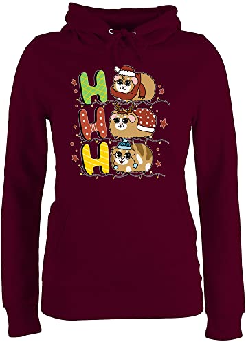 Pullover Damen Hoodie Frauen - Weihnachten Geschenke Christmas Bekleidung - Ho ho ho - Meerschweinchen - L - Burgundrot - weihnachtspullis weihnachtsmotiv hoho Hoody Weihnachtspullover weihnacht von Shirtracer