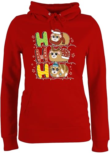 Pullover Damen Hoodie Frauen - Weihnachten Geschenke Christmas Bekleidung - Ho ho ho - Meerschweinchen - S - Rot - weihnachtspullis weihnachtsmotiv hoho Hoody Weihnachtspullover weihnacht hohoho von Shirtracer