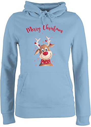 Pullover Damen Hoodie Frauen - Weihnachten Geschenke Bekleidung - Merry Christmas Rentier - L - Hellblau - witzige Weihnachtspullover Weihnachts Sachen Weihnachts-Pullover weihnchts weihnachspullis von Shirtracer