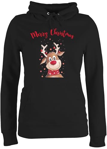 Pullover Damen Hoodie Frauen - Weihnachten - Merry Christmas Rentier I Elch - M - Schwarz - Weihnachtspullover weihnachtspullis weihnachtsmotiv Familie Hoody weihnachtspulli weinachtshoodies von Shirtracer