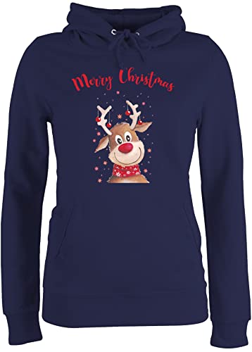 Pullover Damen Hoodie Frauen - Weihnachten Geschenke Bekleidung - Merry Christmas Rentier - S - Navy Blau - weihnachtsmotive+weihnachtsmotiven weihnachtshoodies „Christmas“ festlicher Pulli von Shirtracer