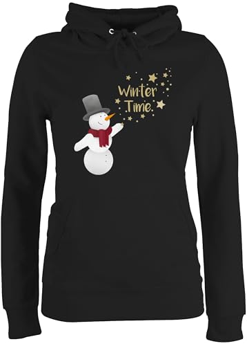 Pullover Damen Hoodie Frauen - Weihnachten Geschenke Christmas Bekleidung - Schneemann Winterzeit - XL - Schwarz - weihnqchts Pulli weihnachtspullis weihnachtsmotiv Xmas Hoodies weihnachspolover von Shirtracer