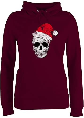 Pullover Damen Hoodie Frauen - Weihnachten Geschenke Christmas Bekleidung - Totenkopf Weihnachtsmütze Vintage - XL - Burgundrot - weinachtspolover weihnachtspullis weihnachtsmotiv Skull Pulli von Shirtracer