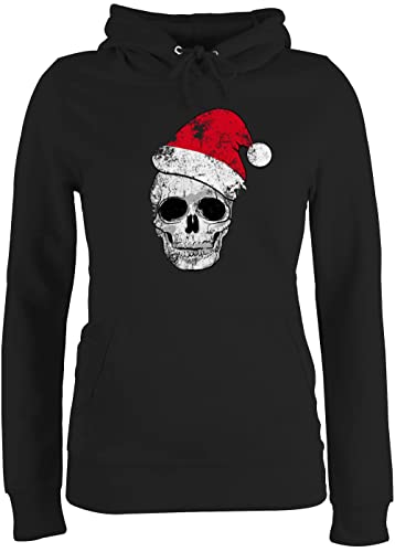 Pullover Damen Hoodie Frauen - Weihnachten Geschenke Christmas Bekleidung - Totenkopf Weihnachtsmütze Vintage - XXL - Schwarz - weinachtspolover weihnachtspullis weihnachtsmotiv Skull Pulli von Shirtracer