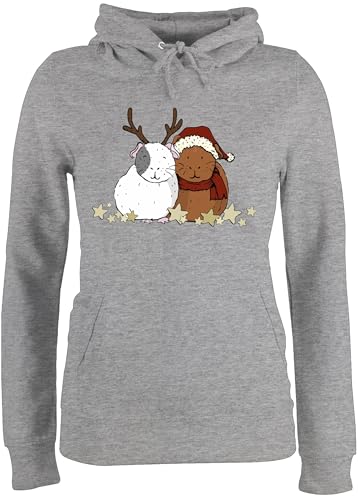 Pullover Damen Hoodie Frauen - Weihnachten Geschenke Christmas Bekleidung - Weihnachtliche Meerschweinchen - L - Grau meliert - weihnachtshuddy weihnachtspullis weihnachtsmotiv weihnacht Hoody von Shirtracer