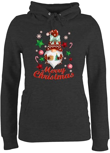 Pullover Damen Hoodie Frauen - Weihnachten Geschenke Bekleidung - Weihnachtlicher Wichtel I Weihnachtsmotiv I Merry Christmas Wichtelmotiv - L - Anthrazit meliert - weihnachtspullis weihnacht von Shirtracer