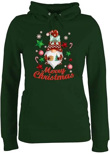 Pullover Damen Hoodie Frauen - Weihnachten Geschenke Bekleidung - Weihnachtlicher Wichtel I Weihnachtsmotiv I Merry Christmas Wichtelmotiv - M - Dunkelgrün - weihnachtspullis weihnacht von Shirtracer
