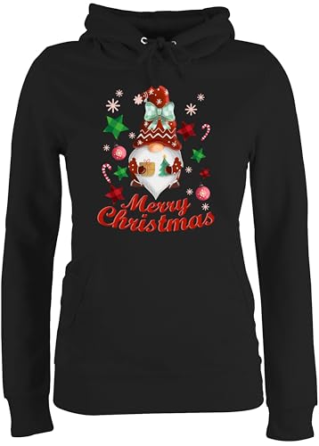 Pullover Damen Hoodie Frauen - Weihnachten Geschenke Bekleidung - Weihnachtlicher Wichtel I Weihnachtsmotiv I Merry Christmas Wichtelmotiv - M - Schwarz - weihnachtspullis weihnacht weihnachtlich von Shirtracer