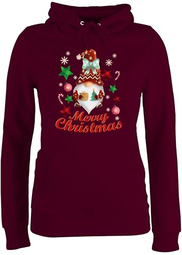 Pullover Damen Hoodie Frauen - Weihnachten Geschenke Bekleidung - Weihnachtlicher Wichtel I Weihnachtsmotiv I Merry Christmas Wichtelmotiv - XL - Burgundrot - weihnachtspullis weihnacht von Shirtracer