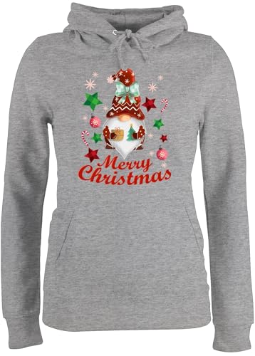 Pullover Damen Hoodie Frauen - Weihnachten Geschenke Bekleidung - Weihnachtlicher Wichtel I Weihnachtsmotiv I Merry Christmas Wichtelmotiv - XS - Grau meliert - weihnachtspullis weihnacht von Shirtracer