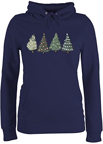 Pullover Damen Hoodie Frauen - Weihnachten Geschenke Christmas Bekleidung - Weihnachtsbäume - L - Navy Blau - weihnachtspullis weihnachtsmotiv Weihnachtsbaum Pulli Weihnachtspullover weihnacht Tree von Shirtracer