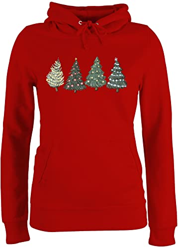 Pullover Damen Hoodie Frauen - Weihnachten Geschenke Christmas Bekleidung - Weihnachtsbäume - M - Rot - weihnachtspullis weihnachtsmotiv Weihnachtsbaum Pulli Weihnachtspullover weihnacht Tree von Shirtracer