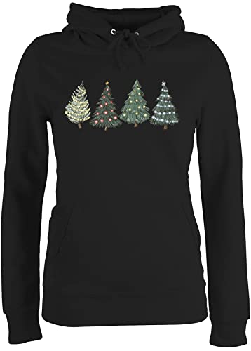 Pullover Damen Hoodie Frauen - Weihnachten Geschenke Christmas Bekleidung - Weihnachtsbäume - M - Schwarz - weihnachtspullis weihnachtsmotiv Weihnachtsbaum Pulli Weihnachtspullover weihnacht Tree von Shirtracer