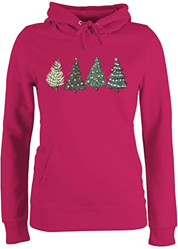 Pullover Damen Hoodie Frauen - Weihnachten Geschenke Christmas Bekleidung - Weihnachtsbäume - XL - Fuchsia - weihnachtspullis weihnachtsmotiv Weihnachtsbaum Pulli Weihnachtspullover weihnacht Tree von Shirtracer