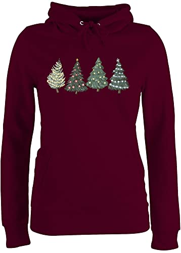 Pullover Damen Hoodie Frauen - Weihnachten Geschenke Christmas Bekleidung - Weihnachtsbäume - XXL - Burgundrot - weihnachtspullis weihnachtsmotiv Weihnachtsbaum Pulli Weihnachtspullover weihnacht von Shirtracer