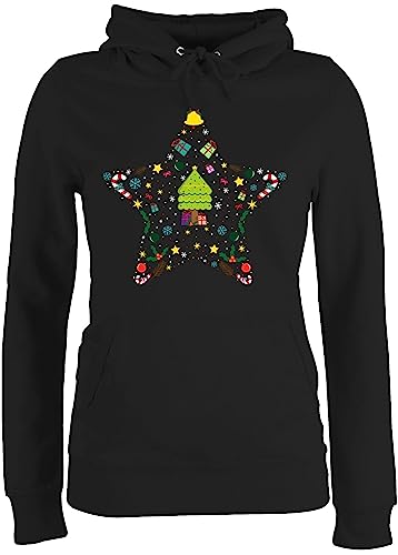 Pullover Damen Hoodie Frauen - Geschenke Christmas Bekleidung - Weihnachtsstern I Weihnachtsmotiv I Weihnachten - XL - Schwarz - weihnachtshoodies weihnachtspullis weihnacht Stern pullis von Shirtracer