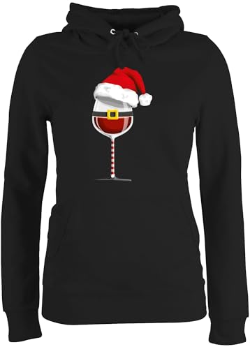 Pullover Damen Hoodie Frauen - Weihnachten Geschenke Christmas Bekleidung - Weinachtsglas - S - Schwarz - weihnachtspullis weihnachtsmotiv Pailletten Pulli Weihnachtspullover weihnacht polower von Shirtracer