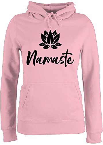 Pullover Damen Hoodie Frauen - Yoga und Wellness Geschenk - Namaste mit Lotusblüte schwarz - L - Hellrosa - Yoga+Pullover+Damen Joga lotusblüten Hoddies/pullies Meditation Lotus Pulli spirituelle von Shirtracer